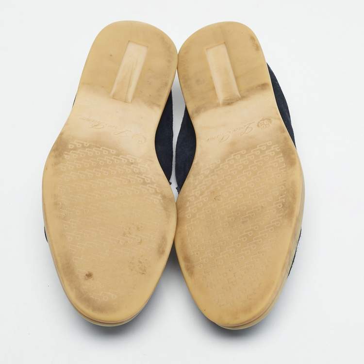 Pre Owned Loro Piana Navy Blue Suede Summer Charms Walk Loafers Size 38