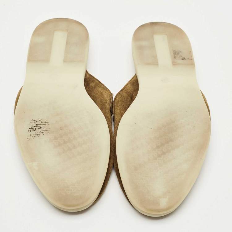مملوكة مسبقًا Loro Piana Green Crocodile Leather and Suede Babouche Charms Walk Mules Size 37