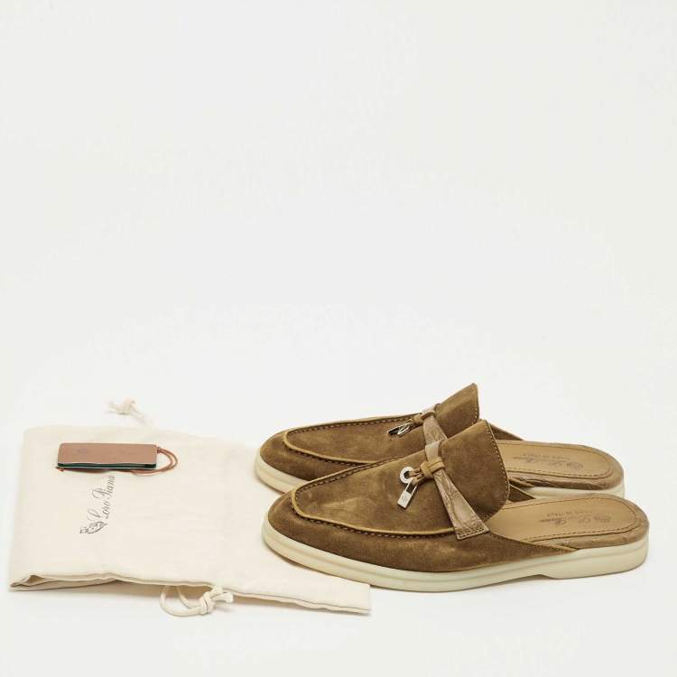 مملوكة مسبقًا Loro Piana Green Crocodile Leather and Suede Babouche Charms Walk Mules Size 37