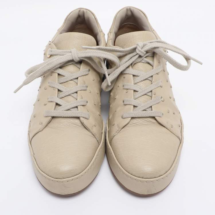 Pre Owned Loro Piana Olive Green Ostrich Leather Nuages Low Top Sneakers Size 38.5