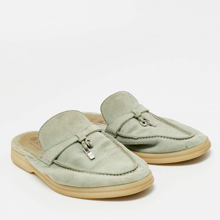 Pre Owned Loro Piana Blue Suede Babouche Charms Walk Mules Size 36
