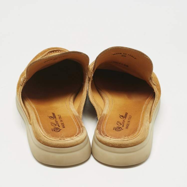 Pre Owned Loro Piana Orange Suede Babouche Charms Walk Mules Size 36