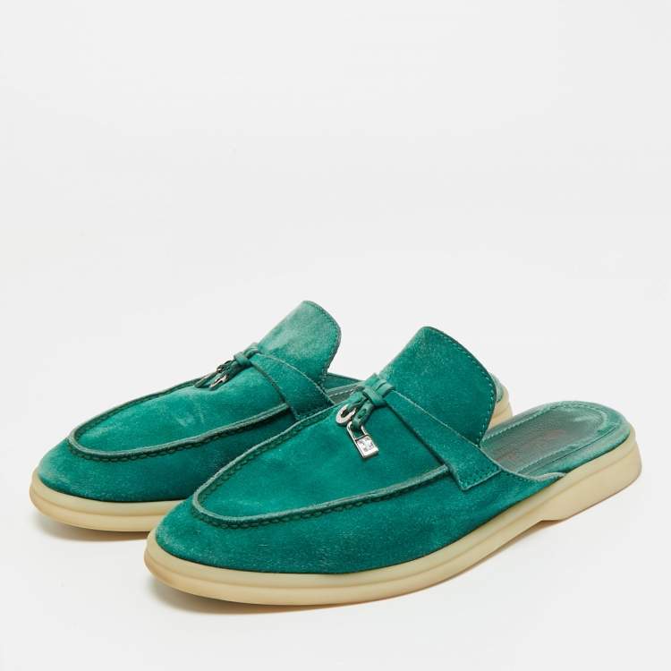 Pre Owned Loro Piana Green Suede Babouche Charms Walk Mules Size 36