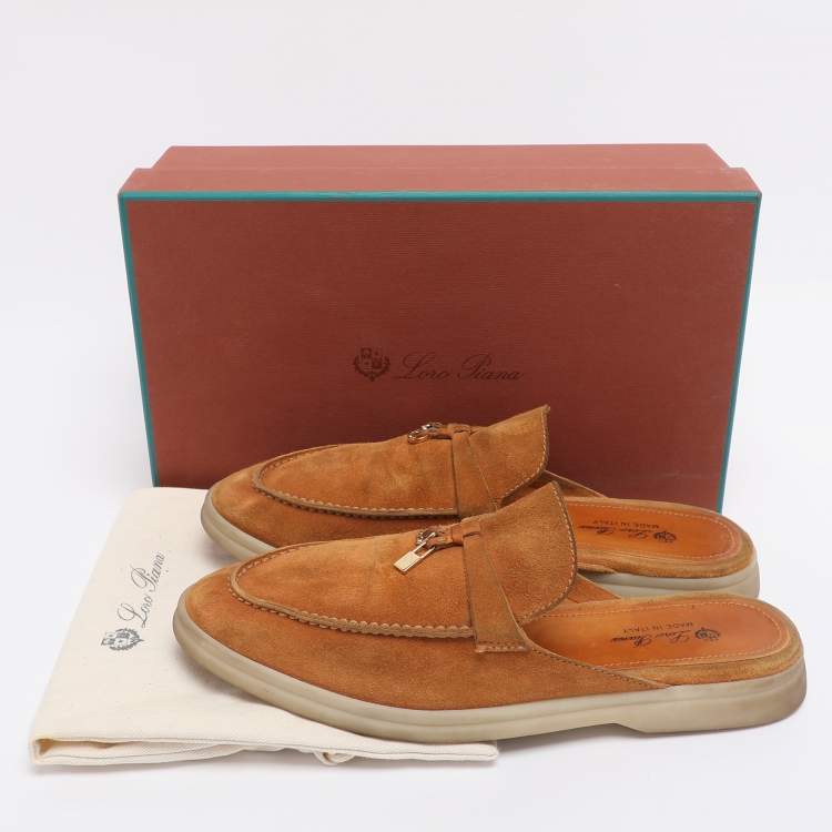 Pre Owned Loro Piana Grey Suede Babouche Charms Walk Mules Size 39