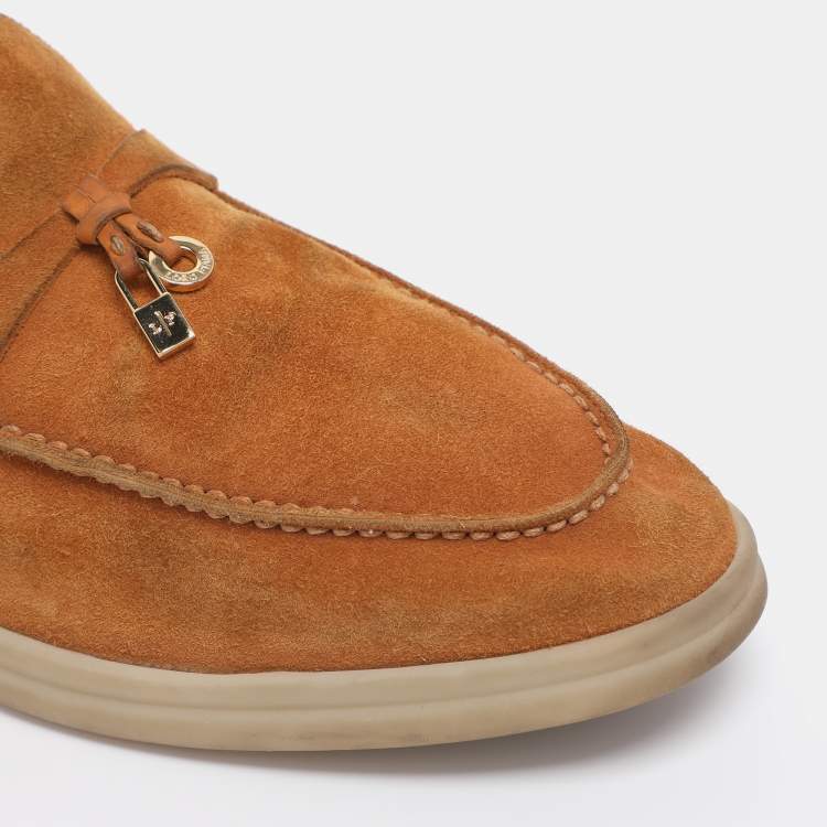 Pre Owned Loro Piana Grey Suede Babouche Charms Walk Mules Size 39