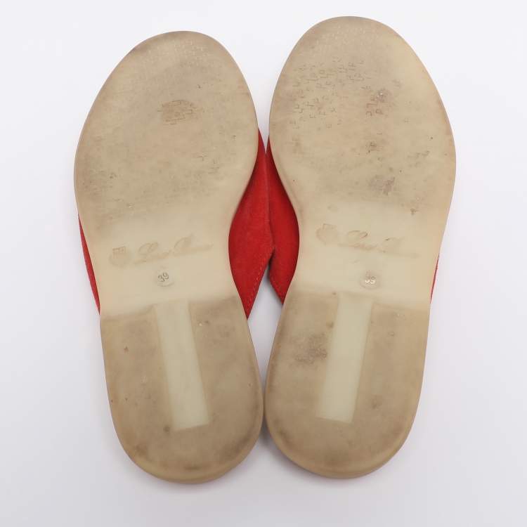 Pre Owned Loro Piana Red Suede Babouche Charms Walk Mules Size 39
