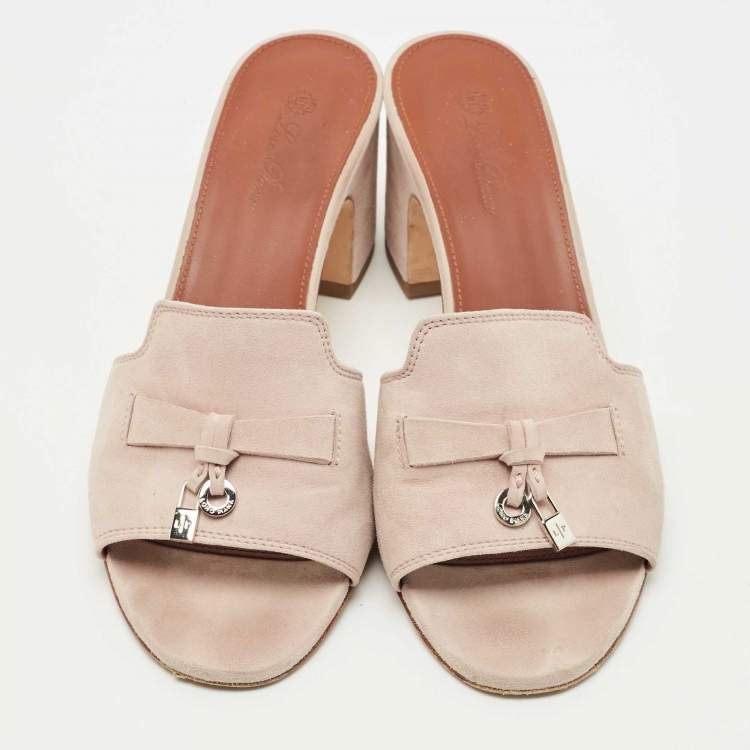 Pre Owned Loro Piana Mauve Suede Summer Charms Heel Mules Size 37