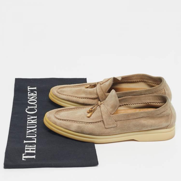 Pre Owned Loro Piana Beige Suede Summer Charms Walk Loafers Size 35