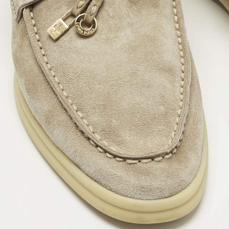 Pre Owned Loro Piana Beige Suede Summer Charms Walk Slip On Loafers Size 37