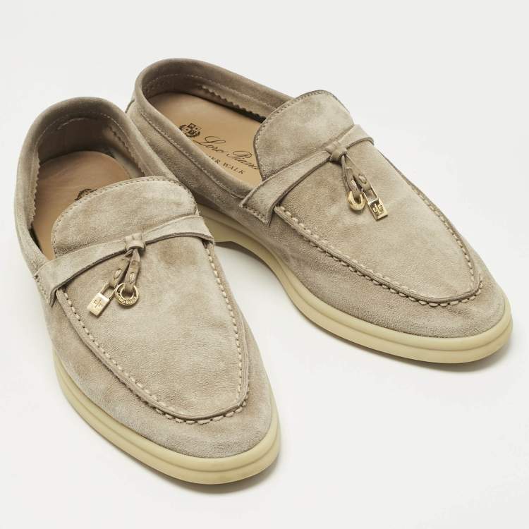 Pre Owned Loro Piana Beige Suede Summer Charms Walk Slip On Loafers Size 37
