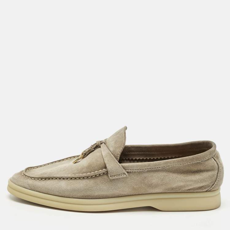 Pre Owned Loro Piana Beige Suede Summer Charms Walk Slip On Loafers Size 37