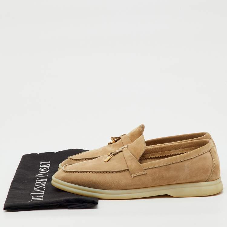 Pre Owned Loro Piana Beige Suede Summer Charms Walk Slip On Loafers Size 39