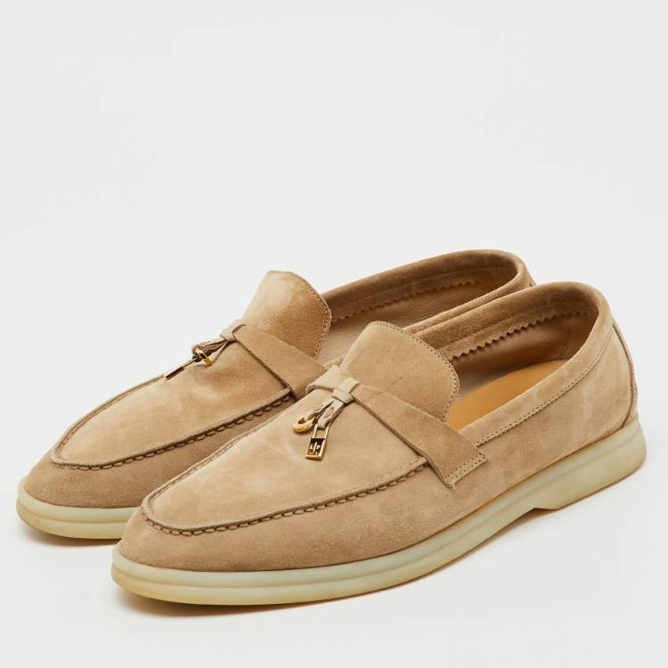 Pre Owned Loro Piana Beige Suede Summer Charms Walk Slip On Loafers Size 39