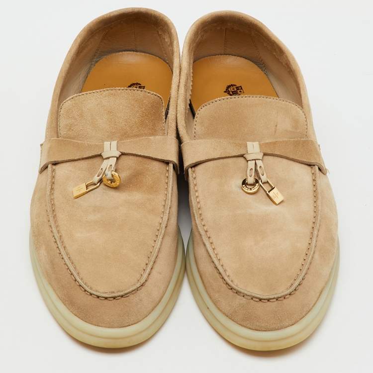 Pre Owned Loro Piana Beige Suede Summer Charms Walk Slip On Loafers Size 39