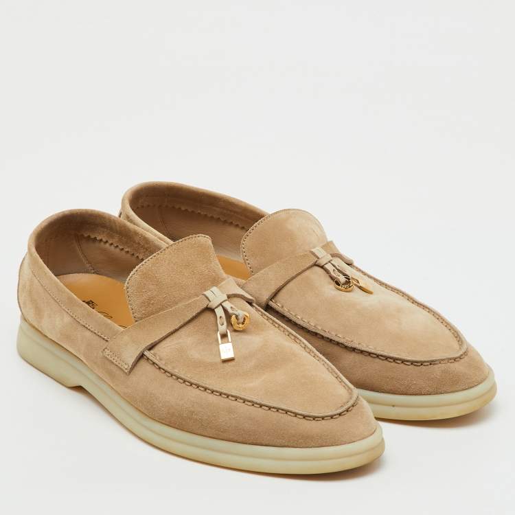 Pre Owned Loro Piana Beige Suede Summer Charms Walk Slip On Loafers Size 39