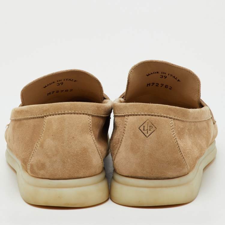 Pre Owned Loro Piana Beige Suede Summer Charms Walk Slip On Loafers Size 39
