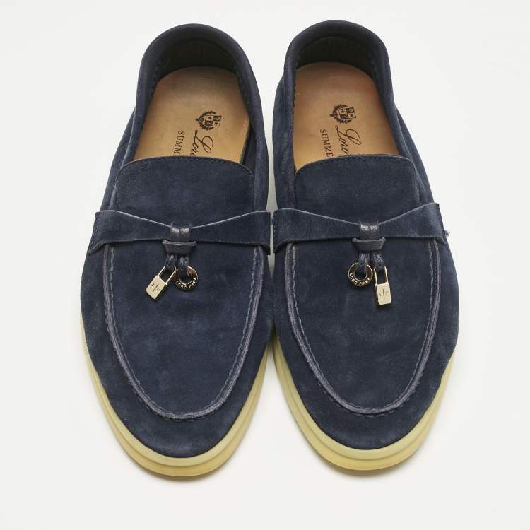 Pre Owned Loro Piana Navy Blue Suede Summer Charms Walk Loafers Size 35