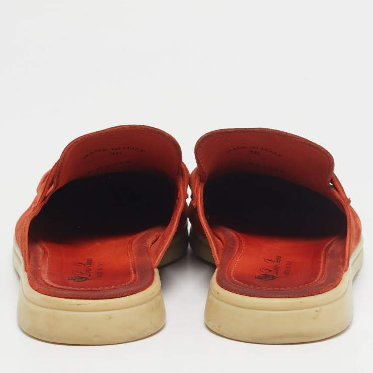 Pre Owned Loro Piana Orange Suede Babouche Charms Walk Mules Size 36