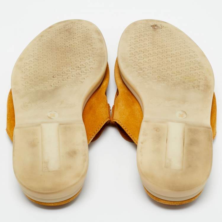 Pre Owned Loro Piana Light Brown Suede Babouche Charms Walk Mules Size 36