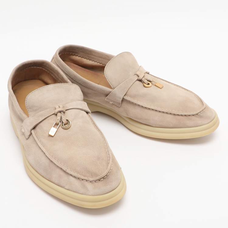 Pre Owned Loro Piana Beige Suede Summer Charms Walk  Loafers Size 38