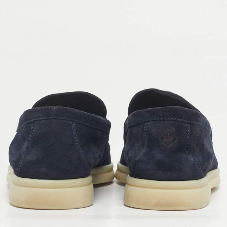 Pre Owned Loro Piana Navy Blue Suede Summer Charms Walk  Loafers Size 35.5