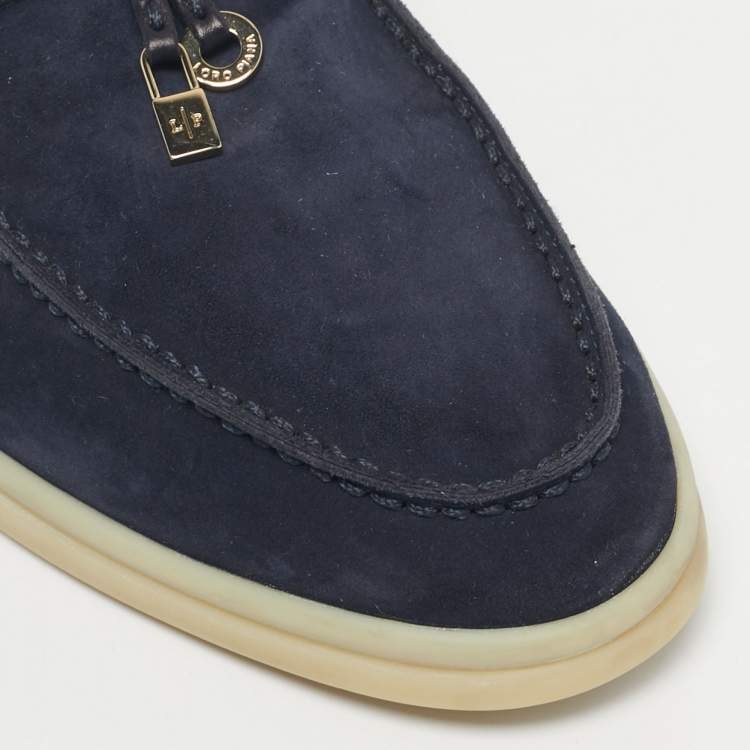 Pre Owned Loro Piana Navy Blue Suede Summer Charms Walk  Loafers Size 35.5