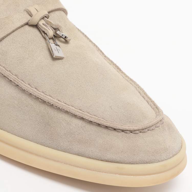 Pre Owned Loro Piana Light Beige Suede Summer Charms Walk Loafers Size 38