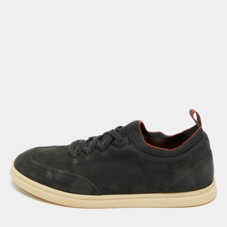 Pre Owned Loro Piana Dark Green Nubuck Leather Soho Walk Slip On Sneakers Size 41