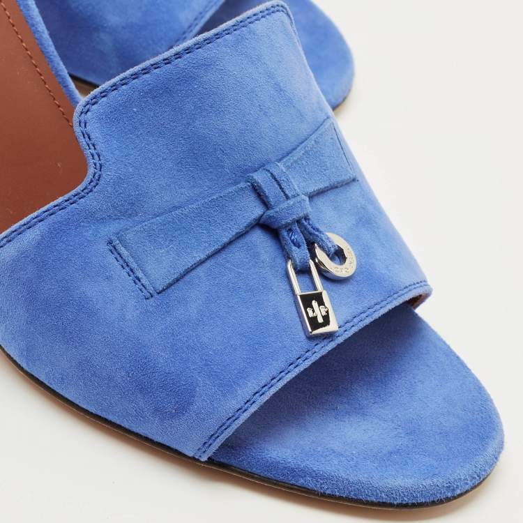 Pre Owned Loro Piana Blue Suede Summer Charms Slide Sandals Size 38.5