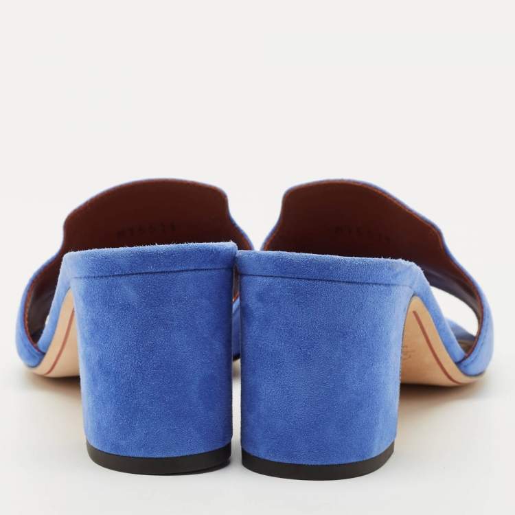 Pre Owned Loro Piana Blue Suede Summer Charms Slide Sandals Size 38.5
