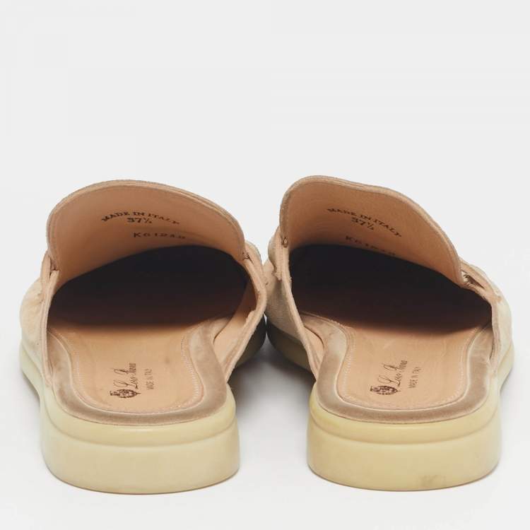 Pre Owned Loro Piana Beige Suede Babouche Charms Walk Mules Size 37.5