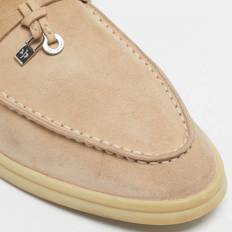 Pre Owned Loro Piana Beige Suede Babouche Charms Walk Mules Size 37.5