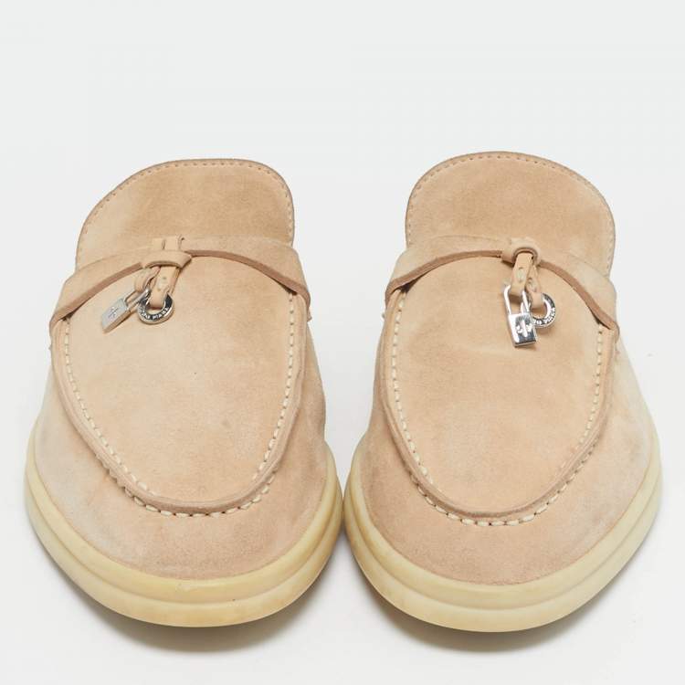 Pre Owned Loro Piana Beige Suede Babouche Charms Walk Mules Size 37.5