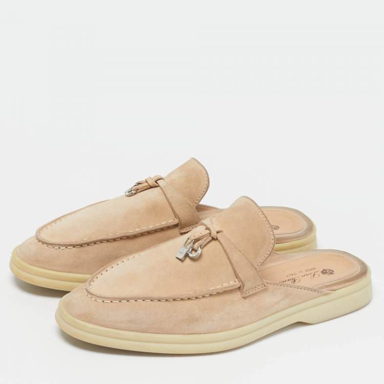 Pre Owned Loro Piana Beige Suede Babouche Charms Walk Mules Size 37.5
