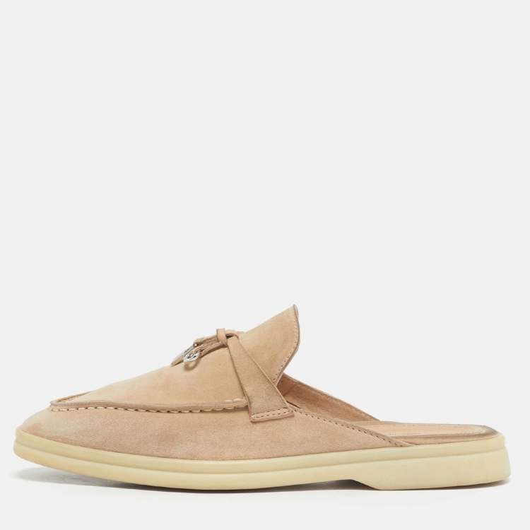 Pre Owned Loro Piana Beige Suede Babouche Charms Walk Mules Size 37.5