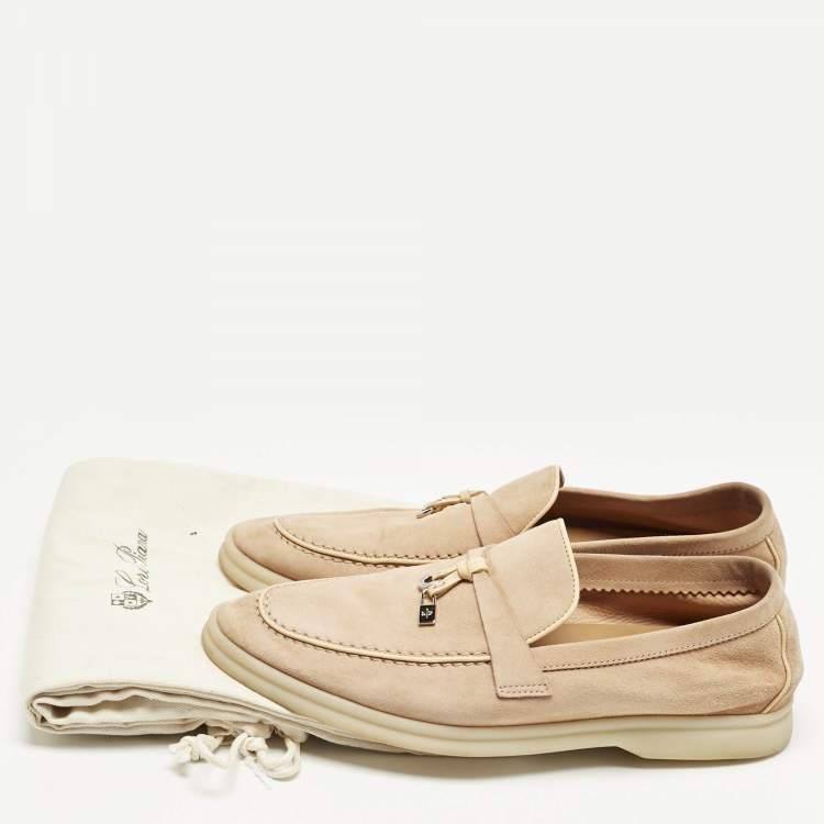 Pre Owned Loro Piana Beige Suede Summer Walk Loafers Size 37