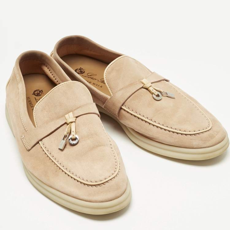 Pre Owned Loro Piana Beige Suede Summer Walk Loafers Size 37