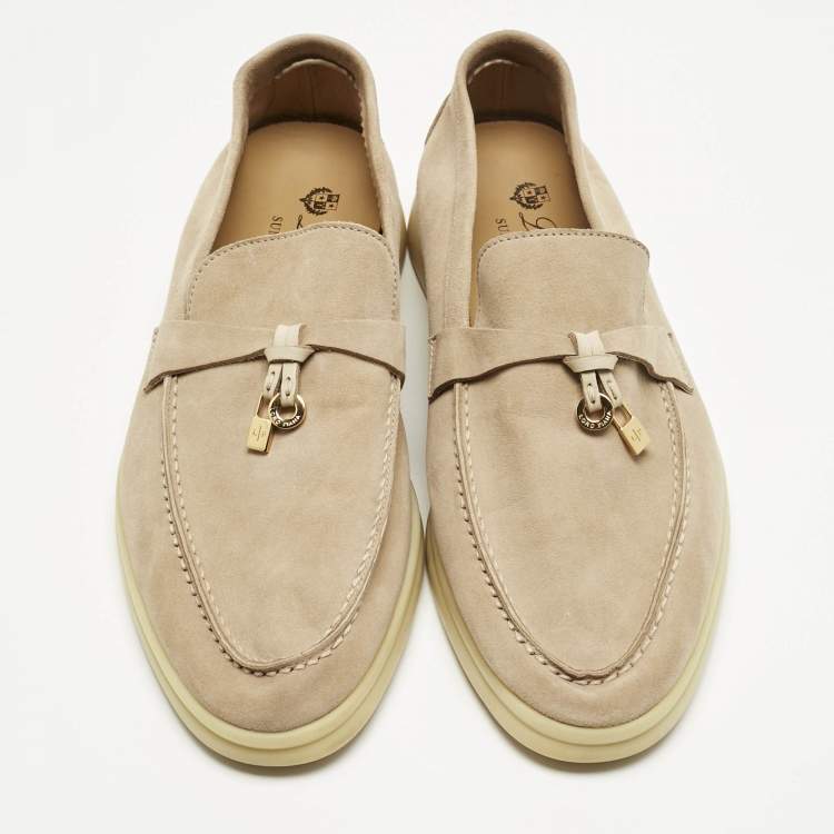 Pre Owned Loro Piana Beige Suede Summer Walk Loafers Size 37.5
