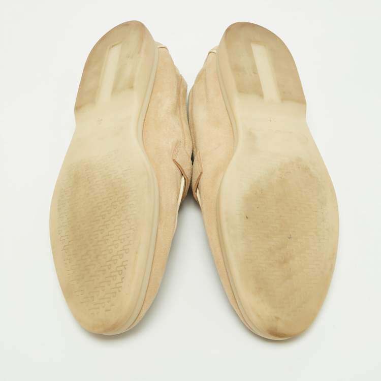Pre Owned Loro Piana Beige Suede Summer Charms Walk Loafers Size 38