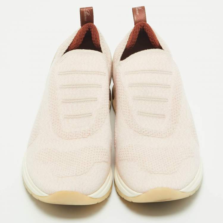 Pre Owned Loro Piana Pink/Grey Fabric and Suede 360 LP Flexy Walk Low Top Sneakers Size 39.5