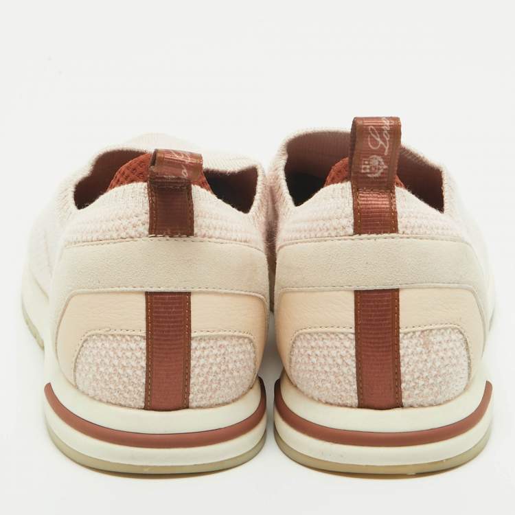 Pre Owned Loro Piana Pink/Grey Fabric and Suede 360 LP Flexy Walk Low Top Sneakers Size 39.5