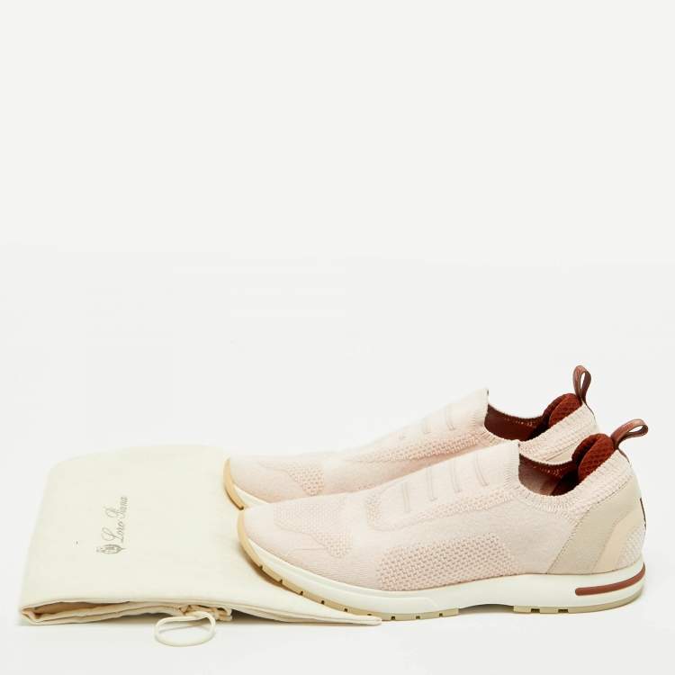 Pre Owned Loro Piana Pink/Grey Fabric and Suede 360 LP Flexy Walk Low Top Sneakers Size 39.5