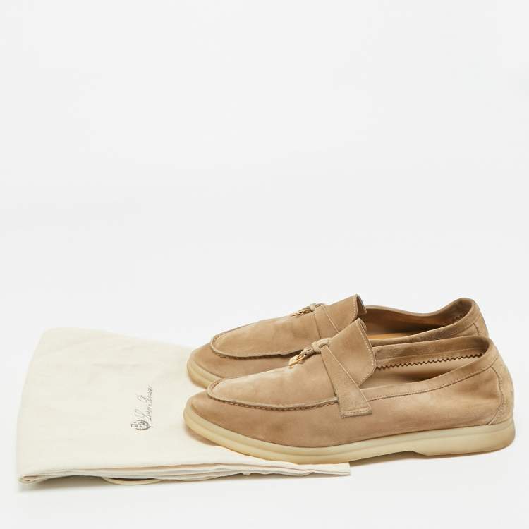 Pre Owned Loro Piana Beige Suede Summer Charms Walk Loafers Size 40
