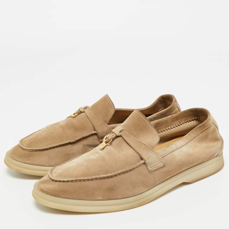Pre Owned Loro Piana Beige Suede Summer Charms Walk Loafers Size 40