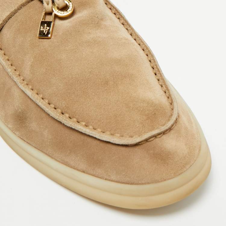 Pre Owned Loro Piana Beige Suede Summer Charms Walk Loafers Size 40