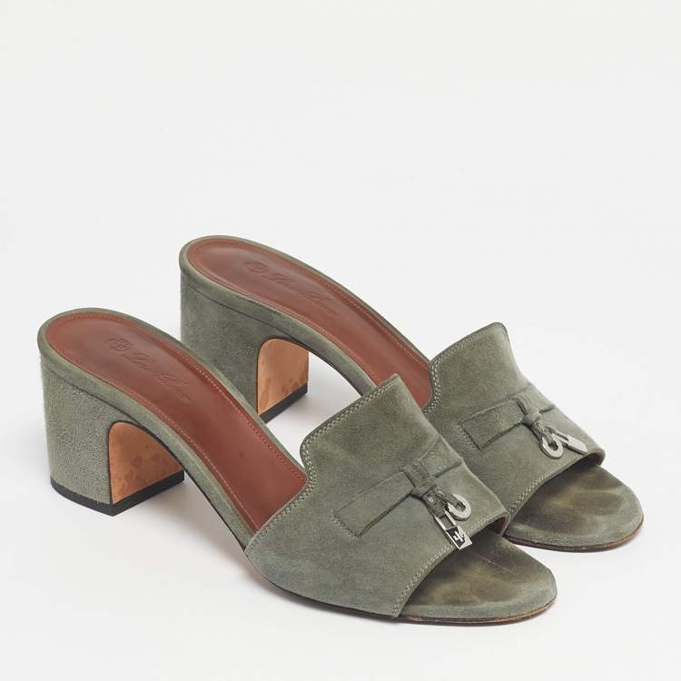 Pre Owned Loro Piana Green Suede Summer Charms Walk Slide Sandals Size 37.5