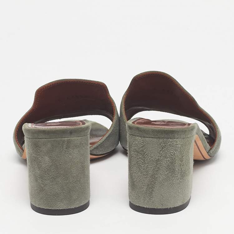 Pre Owned Loro Piana Green Suede Summer Charms Walk Slide Sandals Size 37.5
