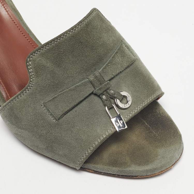 Pre Owned Loro Piana Green Suede Summer Charms Walk Slide Sandals Size 37.5