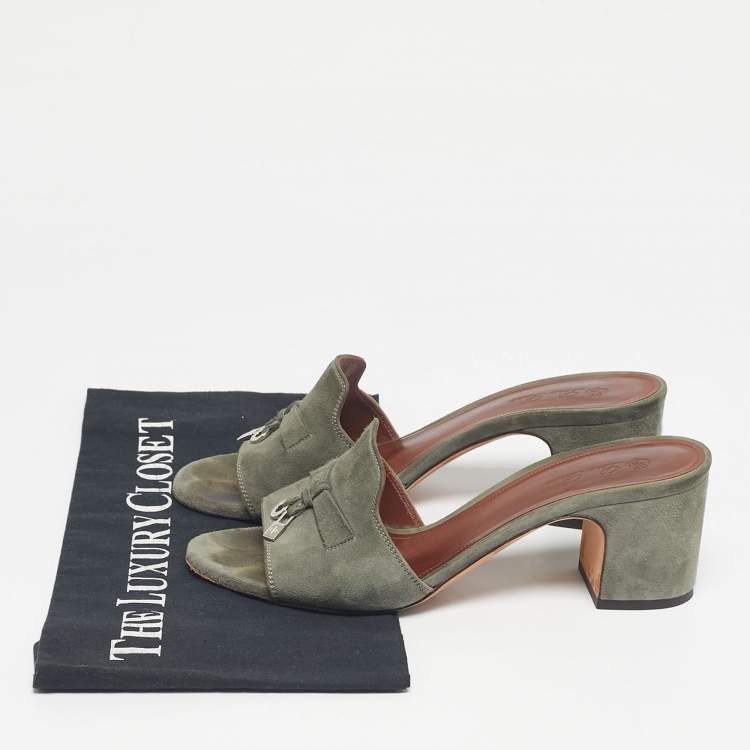 Pre Owned Loro Piana Green Suede Summer Charms Walk Slide Sandals Size 37.5