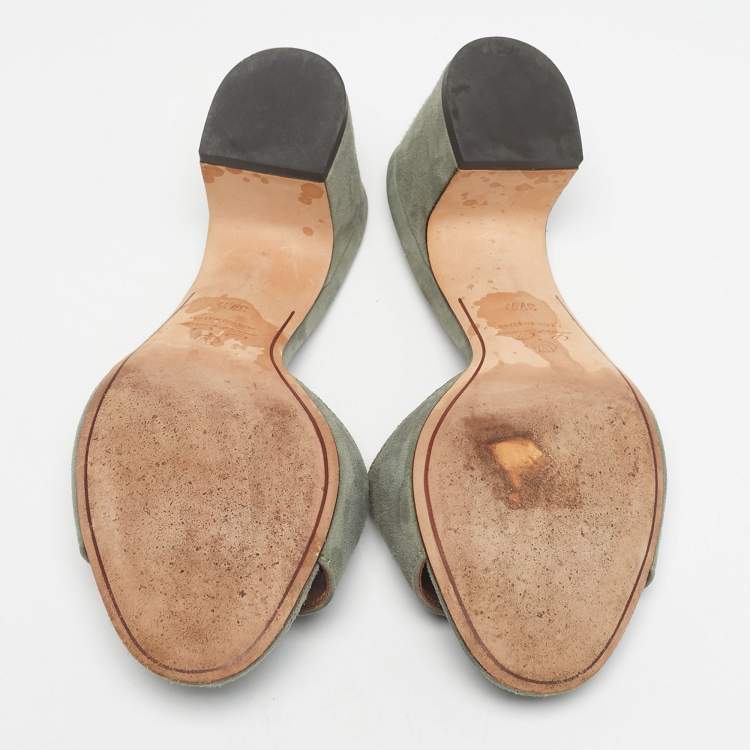 Pre Owned Loro Piana Green Suede Summer Charms Walk Slide Sandals Size 37.5